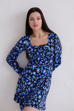 Платье с вырезом каре чёрно-синее - Martichelli фото 12