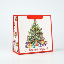 Пакет подарочный новогодний ламинированный квадратный «С Новым годом», ёлка 22×22×11 см