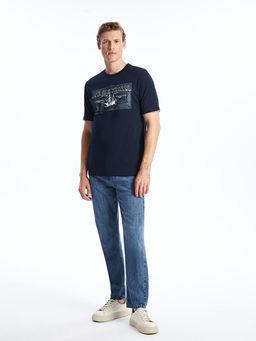 Bisiklet Yaka Bask?l? Penye Erkek Ti??rt