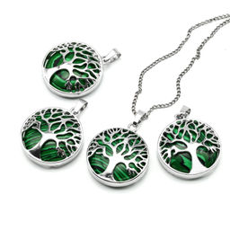 Подвеска Дерево двухсторонняя в металле с малахитом имитация 27*27мм