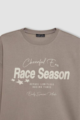 Толстовка из плотной ткани свободного кроя с круглым вырезом и принтом - Defacto фото 8