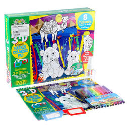 Книжка-раскраска многоразовая «Животные» фломастеры 12 цветов, 3D очки, бутылочка для воды