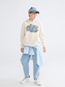 Kap??onlu Bask?l? Erkek ?ocuk Sweatshirt