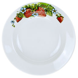 Тарелка глубокая фарфоровая Клубника д200мм, 250мл, h40мм, гладкий край (Россия)