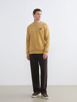 Bisiklet Yaka Bask?l? Erkek Kal?n Sweatshirt