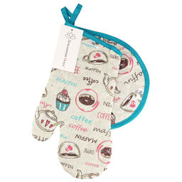 Кухонный комплект Вкусняшки: прихватка-варежка 15х30см + прихватка 20х25см форма Капелька, рогожка 171г/м2, хлопок 100%, наполнитель - ватин 280г/м2, на пластмассовом подвесе, Домашняя мода (Россия)