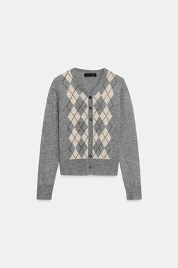 WOOL BLEND ARGYLE CARDIGAN - Zara фото 2