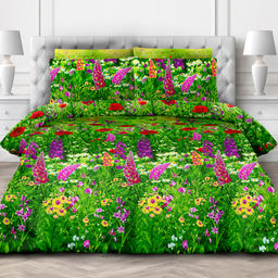 Покрывало стеганое Луговые цветы 240х215см, спальное место 160см, бязь набивная Комфорт 121г/м2, хлопок 100%, многоигольная стежка, наполнитель синтепон 70гр, подкладка бязь отбеленная 121г/м2, Домашняя мода (Россия)