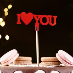 Топпер для торта деревянный I Love You, красный, 12×5 см