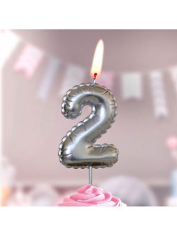 Цена за 3 шт. Свеча в торт на шпажке «Воздушная цифра 2», серебро