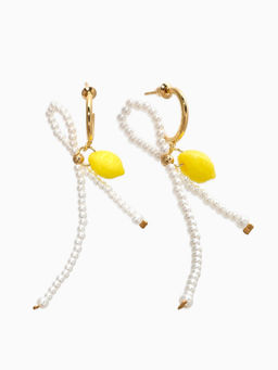 Серьги "Лимоны с бантиком", цвет жёлто-белый  в золоте №2