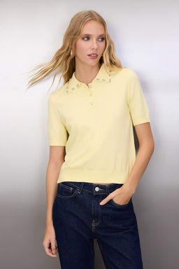 Trendyolmilla Lacivert Premium Iplik/Ozel Iplik Polo Yaka Triko Bluz TWOSS25BZ00184  фото 2