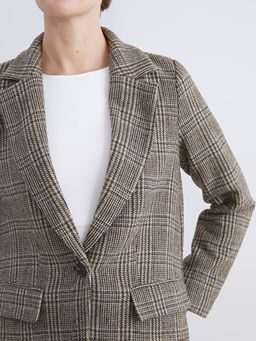 V Yaka Ekose Kad?n Ka?e Blazer Ceket