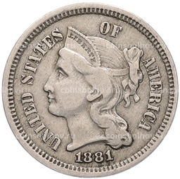 Монета 3 цента 1881 года США
