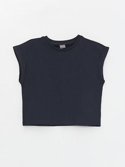 Bisiklet Yaka Basic K?sa Kollu K?z ?ocuk Crop Ti??rt