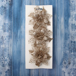 Цена за 2 шт. Ёлочные игрушки 3 шт. Цветы блеск резные на зажимах, 10.5 см, золото - Зимнее волшебство фото 4