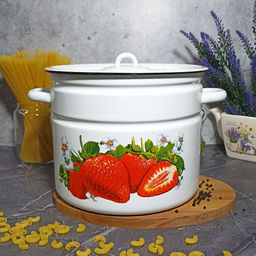 Кастрюля 9,0л цил. белосн. Клубника садовая 1с200с - Стальэмаль фото 2