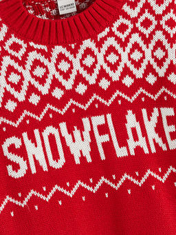 Bisiklet Yaka Desenli K?z ?ocuk Triko Kazak