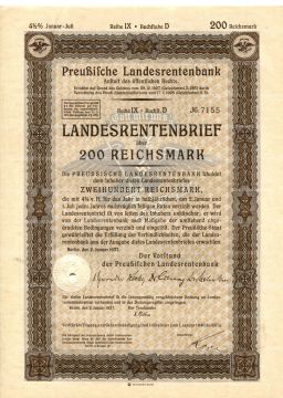 Облигация 4,5% 200 рейхсмарок 1937 года Германия