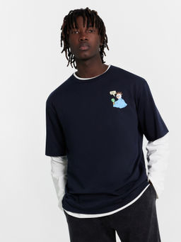 Футболка мужская синяя со снеговиком неви +печать 111772