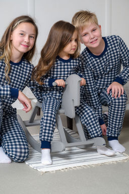 Пижама подростковая из кулирки пенье на манжетах Дрёма клетка синяя - Амадэль фото 44