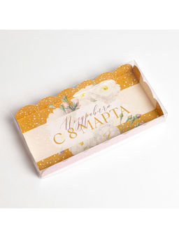 Цена за 5 шт. Коробка для печенья, кондитерская упаковка с пластиковой крышкой, «8 марта», 10.5×21×3 см
