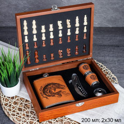 Фляжка 200 мл с шахматами + 2 стопки 25 мл, открывашка, воронка / FL-181 /уп 20/ - Галеонтрейд фото 13