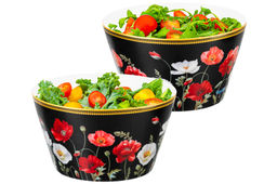 Набор 2 салатников 600 мл 13*13*7,5 см Маки на черном NEW BONE CHINA