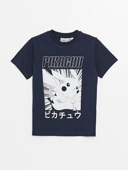 Bisiklet Yaka Pikachu Bask?l? K?sa Kollu Erkek ?ocuk Ti??rt