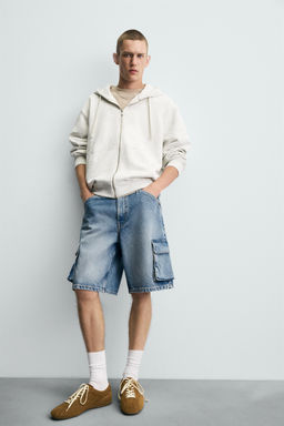 DENIM CARGO BERMUDA SHORTS - Zara фото 6