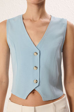 Mavi Regular Pamuk Crop Keten Dokuma Yelek TWOSS24YE00024