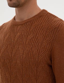 Kahverengi Regular Fit Bisiklet Yaka Triko Kazak