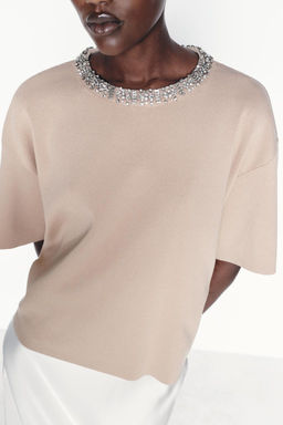 PLAIN KNIT SWEATER WITH RHINESTONE BEADS - Zara фото 3