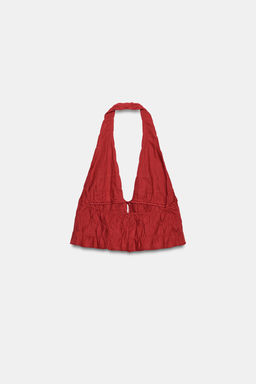 TOP HALTER FRUNCES CON LINO / Granate