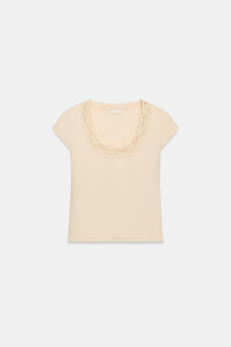 TOP CUELLO OLLA ENCAJE / rosa claro