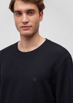 Uzun Kollu Siyah Tisort - Mavi фото 5