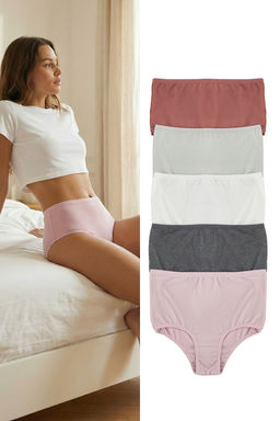 Gri-Cok Renkli 5li Paket Pamuklu Yuksek Bel Klasik Orme Kulot THMSS25KU00030