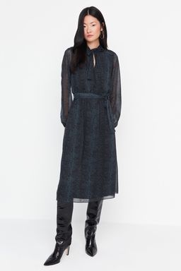 TRENDYOLMILLA Zumrut Yesili Baglama Detayl? Dokuma K?sl?k Elbise TWOAW21EL0458  фото 6