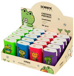 Цена за 2 шт. Точилка LOREX KIDS CARTOON PORTRAIT с контейнером и ластиком, ассорти, корпус пластик, 1 о...
