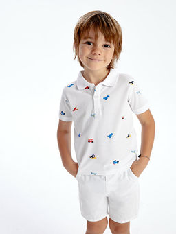 Polo Yaka K?sa Kollu Bask?l? Erkek Bebek Ti??rt