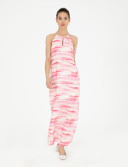 Pembe Desenli Keten Y_rtma_l_ Elbise