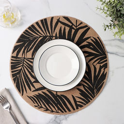 Набор салфеток сервировочных Доляна Листья, 4 шт, d=38 см, цвет чёрный