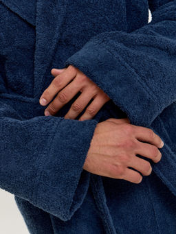 Махровый халат с рукавом покроя реглан унисекс однонитка темно-синий МЗ-26 (88)