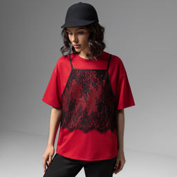 Футболка со съемным топом, Модный тандем (красный 2 в 1) - Charutti фото 8