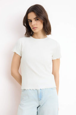 Wardrobe Essentials-Siyah-Ekru 2li Paket Fitted/Vucuda Oturan Esnek Orme T-Shirt TWOSS26TS00154