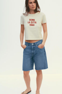 TRF MID-WAIST BELT LOOP DENIM BERMUDA SHORTS