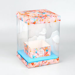 Коробка для цветов с вазой и пластиковыми окнами складная Весенние цветы, 16?23?16 см