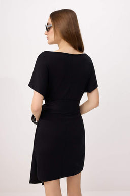 Siyah Bodycon Asimetrik Yaka Baglama Detayl? K?sa Yumusak Orme Elbise TWOSS26EL00256 - Trendyolmilla фото 4