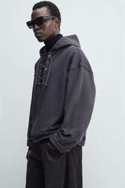 TEXTURED DRAWSTRING SWEATSHIRT - Zara фото 6