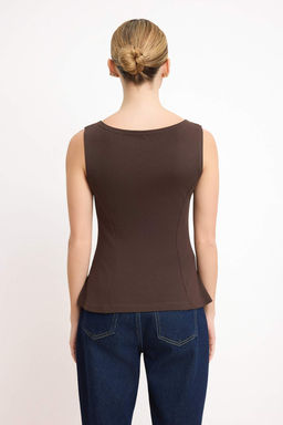 Kahverengi S?f?r Kol Bisiklet Yaka Esnek Orme Bluz TWOSS25BZ00604